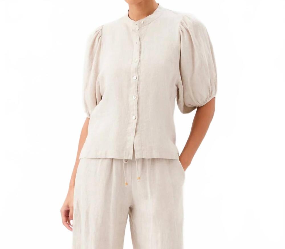 NEW KAREN KANE puff sleeve linen button-up shirt in oatmeal